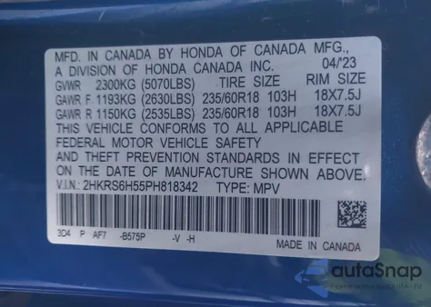 2023 Honda Cr-V Hybrid Sport из США, поврежденный, VIN 2HKRS6H55PH818342